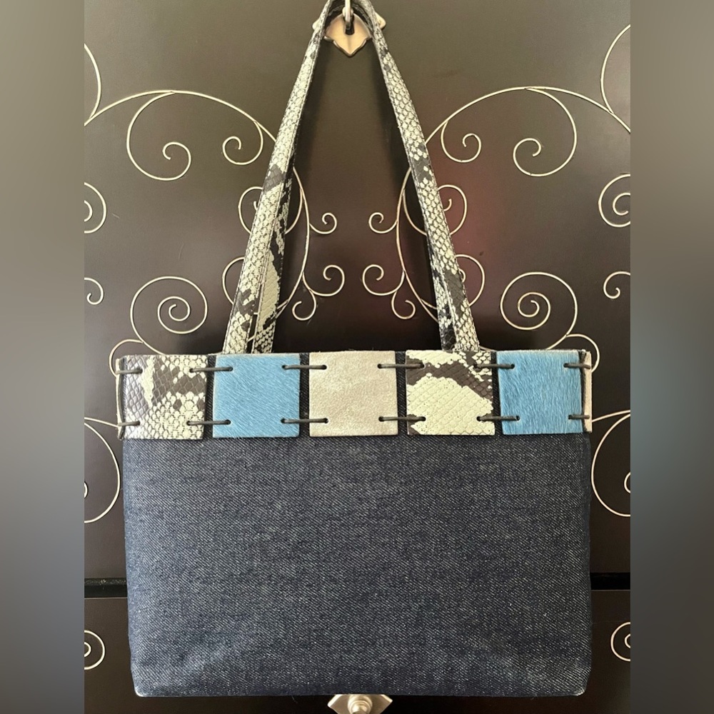 *EUC*BERGE Leather Denim Tote/Shoulder Bag - Made in Italy